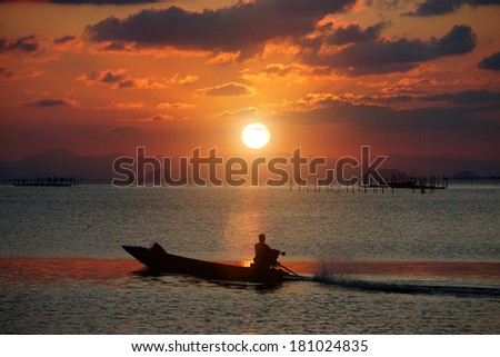 Similar – schöner Sonnenaufgang über dem See mit Pier und Yachten