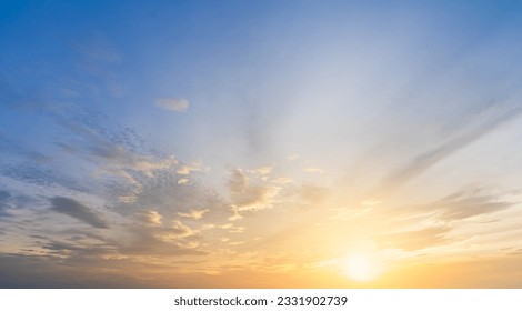 Sunset Sky cloud in the Morning with Orange, Yellow Golden Sunrise on summer season, Horizon Sky