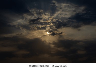Sunset sky with cloud and sun ray. Sunset sky background.