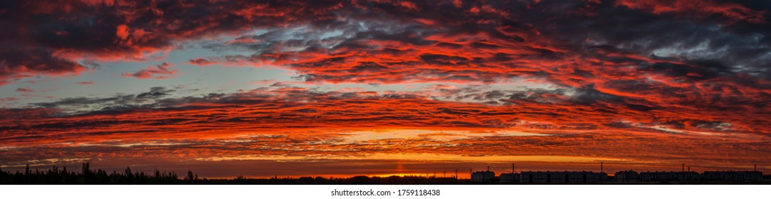 Sunset Sky Clouds At Dusk Panoramic View