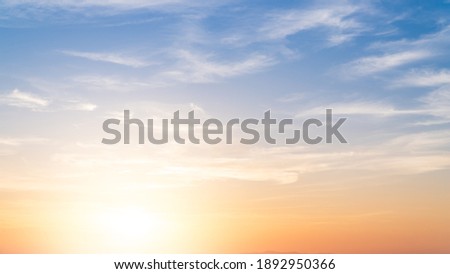 Sunset Sky, Morning Sunrise with colorful Yellow, Orange Sunrise on blue white Cloud, Golden hour Romantic Summer Sky Background 