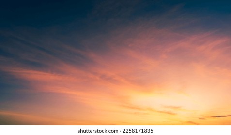 Sunset Sky on Twilight in the Evening with Orange Gold Sunset Cloud Nature Sky Background, Horizon Golden Sky, Sunrise clouds Gorgeous, Dusk sky