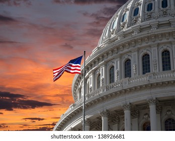 Sunset sky over the US Capitol building dome in Washington DC. - Shutterstock ID 138926681