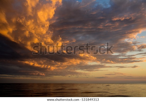 Sunset Sky Sea Perspective Dramatic Clouds Stock Photo Edit Now