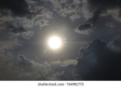 Sunset sky, sun in the clouds
