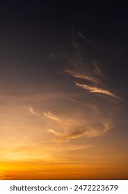 Sunset Sky vertical, Evening sky clouds with Orange, Yellow sunlight in Golden Hour, Dusk sky in Summer Backgrounds 