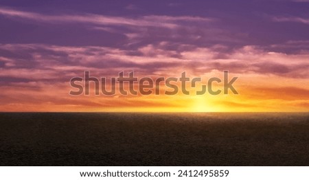 Sunset Sky,Cloud Background,Horizon Evening Summer twilight dusk sky with gloomy vivid purple, yellow, orange with sunlight reflecting on dark concrete floor texture or rough asphalt street pavement