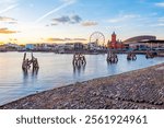 Sunset skyline of Cardiff bay in Wales, UK.