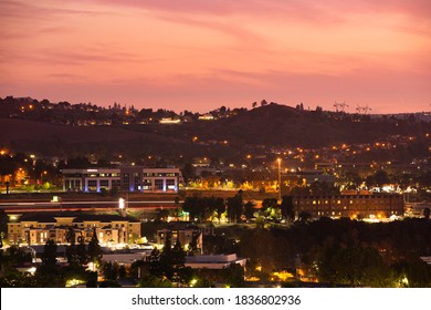 Sunset Skyline View Of The Anaheim Hills Area Of Anaheim, California, USA.