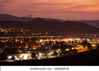 Sunset Skyline View Of The Anaheim Hills Area Of Anaheim, California, USA.