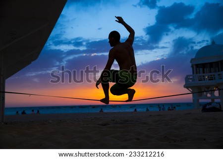 Sunset slackline