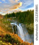 Sunset at Snoqualmie Falls in Washington