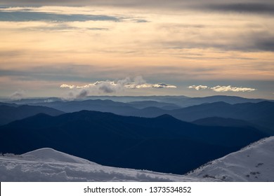 Sunset In The Snowy Mountains In Australia