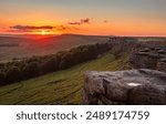 Sunset from Stanage Edge in the Hope Valley Peak District National Park Derbyshire East Midlands England