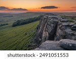 Sunset from Stanage Edge in the Hope Valley Peak District National Park Derbyshire East Midlands England