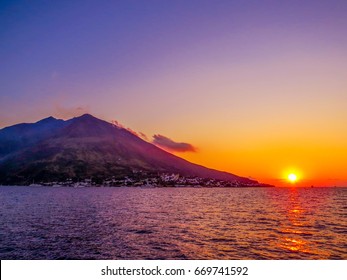 Sunset In Stromboli, Italy 