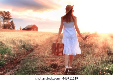 sunset summer girl in a field with flowers - Shutterstock ID 446711119