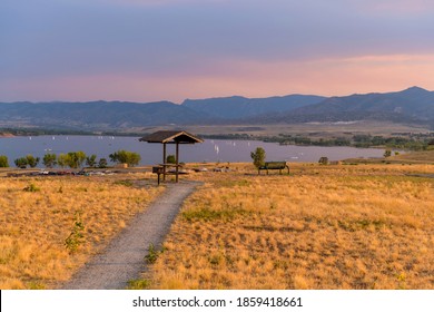 Sunset Summer Park - A Summer Sunset View Of A Quiet Picnic Area At Top Of Chatfield Dam, Chatfield State Park, Denver-Littleton, Colorado, USA.