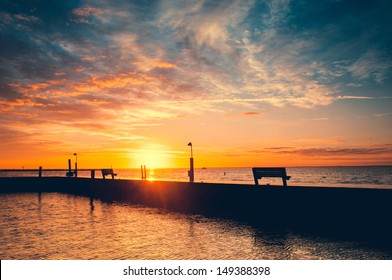 Sunset At Sunken Meadow Beach, Long Island New York. Summer Travel Concept
