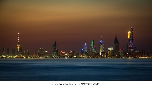 Sunset Sunrise and Blue Hours in Kuwait City Scape Landscape Panorama with a light in the Building. - Shutterstock ID 2220837141