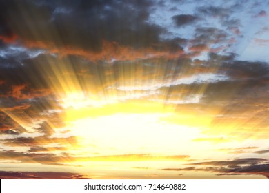 Sunset , sunrise with clouds, light rays and other atmospheric effect - Shutterstock ID 714640882