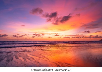 Sunset or sunrise sky clouds over sea sunlight in Phuket Thailand Amazing nature landscape seascape Colorful sky background