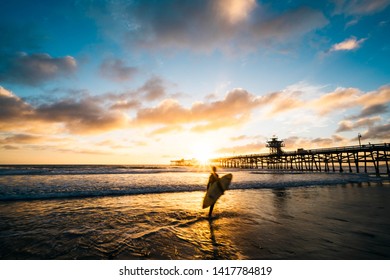 Sunset Surfer In San Clemente, California