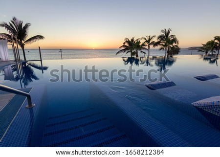 Sunset in the swimming pool of the hotel in Gran Canaria(Canary Islands)