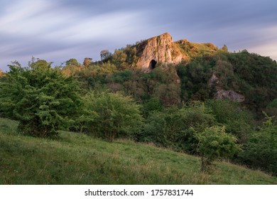 Sunset At Thors Cave Just Lighting The Side Of The Entry Hole