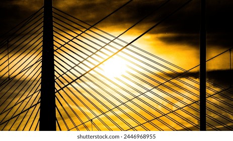 Sunset through the city cables