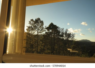 sunset through a window
