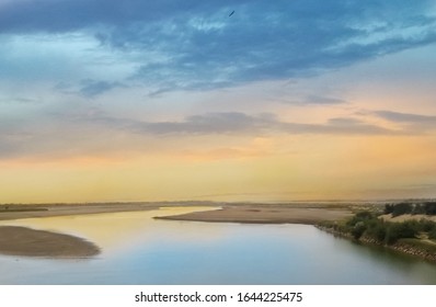 Sunset Time At Chenab River Of Pakistan.