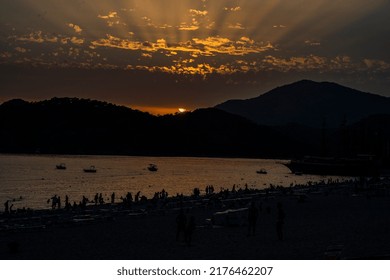 Sunset Time In Fethiye Beach With Sun Reflection Lights