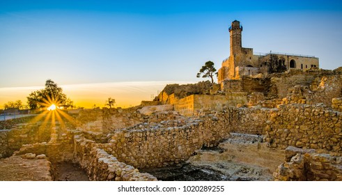 Sunset At The Tomb Of Samuel Or Nabi Samwil, The Traditional Burial Site Of The Biblical Prophet Samuel