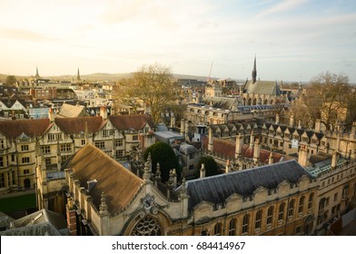 Sunset with top view of Oxford old town, England, United Kingdom 