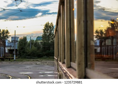 Sunset in tram windows