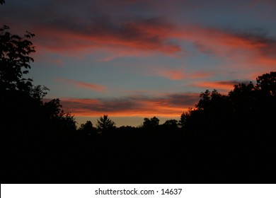 Sunset With Treeline Silhouette