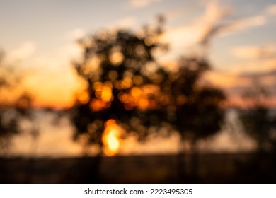 Sunset and trees at Ray Roberts Lake State Park in Pilot Point Texas. Picture is purposefully made blurry so that text would stand out better. Download now! - Shutterstock ID 2223495305