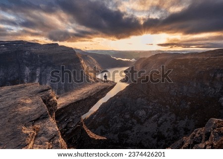 Similar – Image, Stock Photo Sunset at Trolltunga in Norway