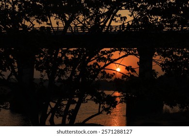 sunset from under the bridge