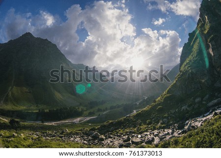 Similar – Foto Bild Panoramic mountain view from Brienzer Rothorn at Sunset