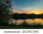 Sunset at Valley of three ponds in Katowice, Poland.