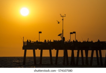 Sunset At The Venice Fishing Pier. Venice, Florida.