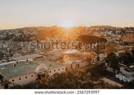 Sunset view from above at Napoli in Italy