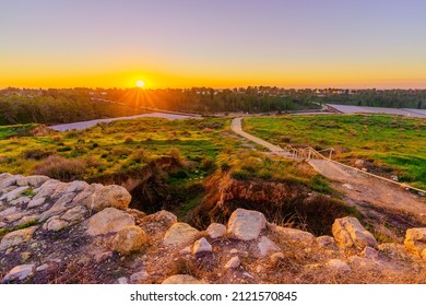 Sunset view of ancient ruins and countryside in Tel Lachish, the Northern Negev Desert, Southern Israel - Powered by Shutterstock