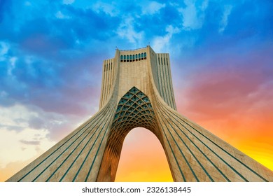 Sunset view of Azadi Tower Freedom Tower in Tehran, Iran.