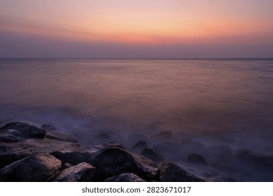 Sunset view in the beach using slow speed camera setting.