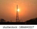 Sunset view behind a tower
