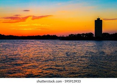 Sunset view with a building