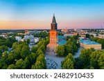 Sunset view of the cathedral in Turku, Finland.